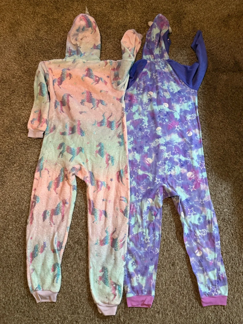 Kids Unicorn Hooded One-Piece Pajamas - Pink & Purple